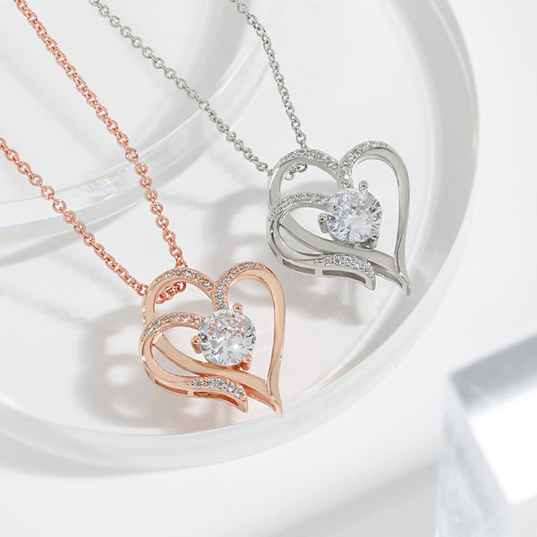 Double Love Necklace With Rhinestones